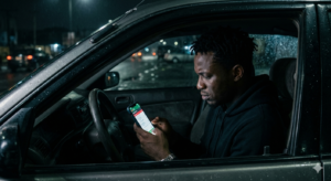 Man trapped in sports betting addiction — sitting alone at night